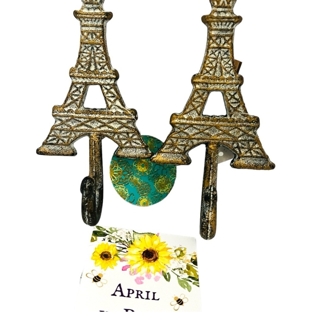 Shabby Chic Farmhouse Paris Eiffel Tower Metal Hook x 2 - Picture 4 of 4